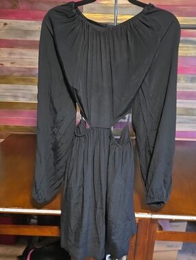 Olivaceous Black Gathered Neck Mini Dress